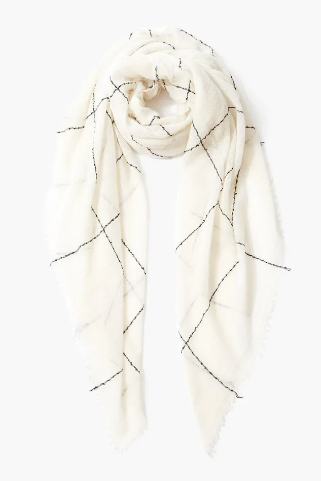 100 Cashmere Scarf Eggshell Windowpane Women Chan Luu Scarves