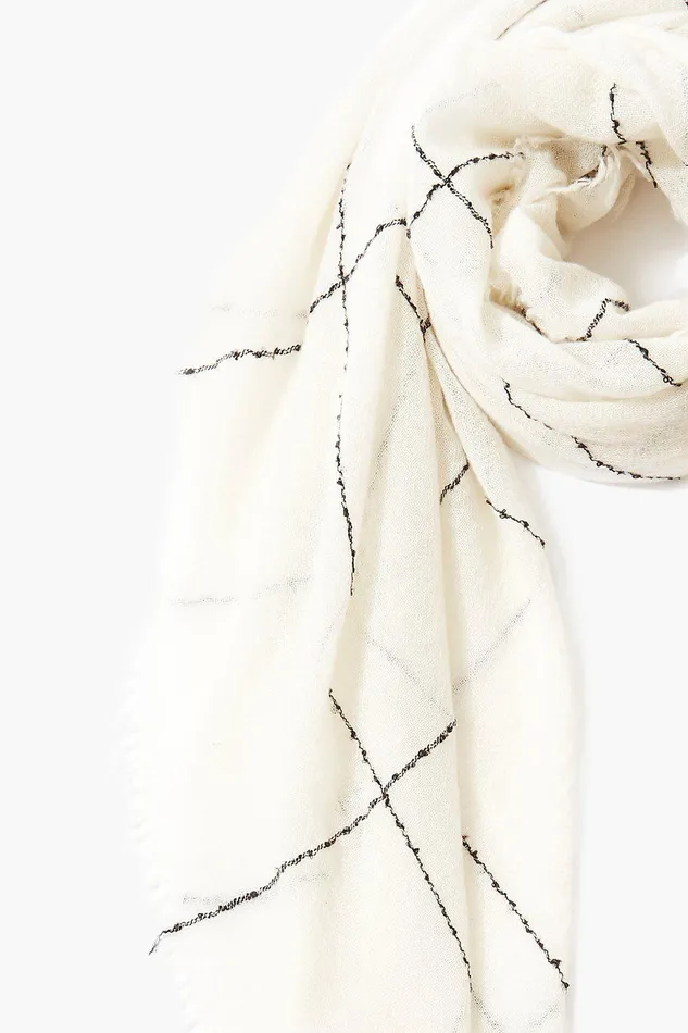 100 Cashmere Scarf Eggshell Windowpane Women Chan Luu Scarves
