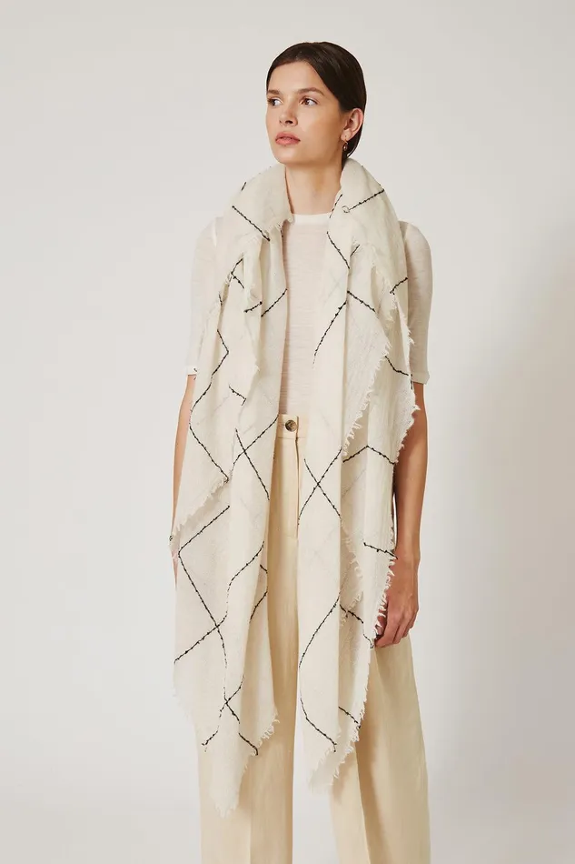 100 Cashmere Scarf Eggshell Windowpane Women Chan Luu Scarves