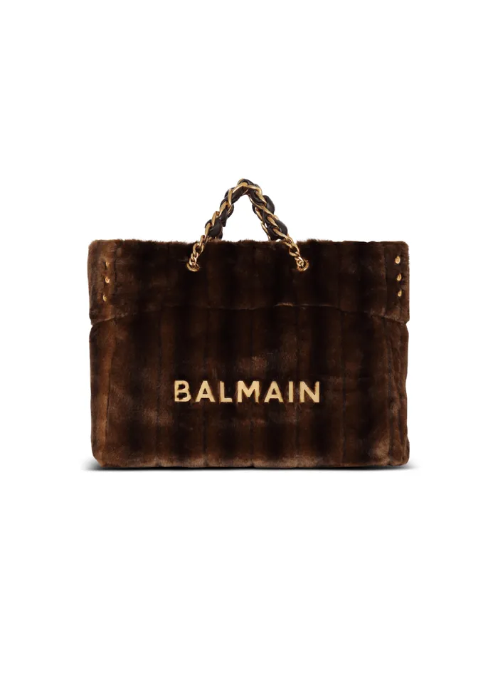 1945 Soft Faux Fur Tote Bag Brown Women Balmain Shoulder Bags