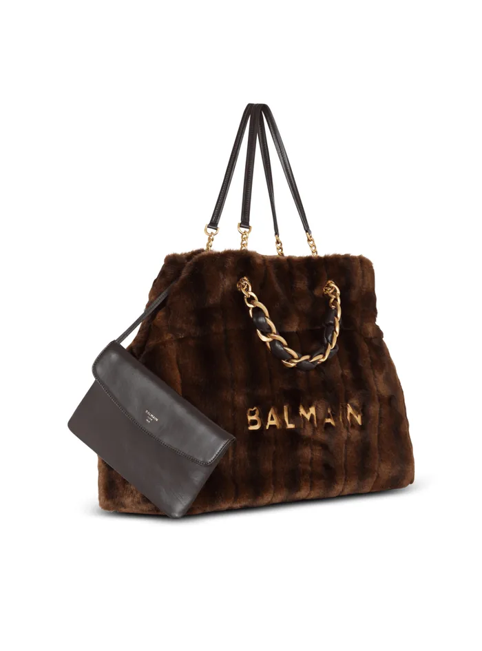 1945 Soft Faux Fur Tote Bag Brown Women Balmain Shoulder Bags