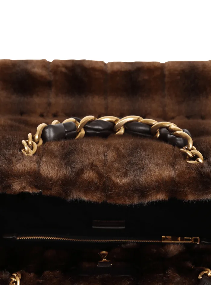 1945 Soft Faux Fur Tote Bag Brown Women Balmain Shoulder Bags