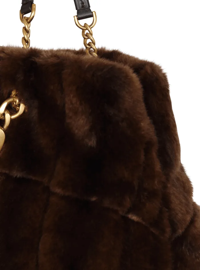 1945 Soft Faux Fur Tote Bag Brown Women Balmain Shoulder Bags