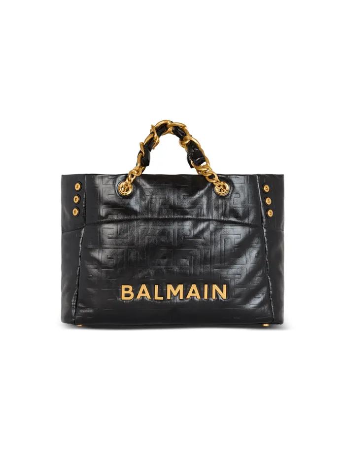 1945 Soft Tote Bag In Crackled Calfskin Black Women Balmain Tote Bags