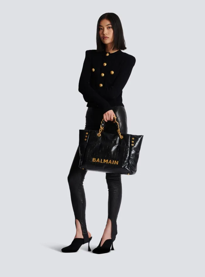 1945 Soft Tote Bag In Crackled Calfskin Black Women Balmain Tote Bags