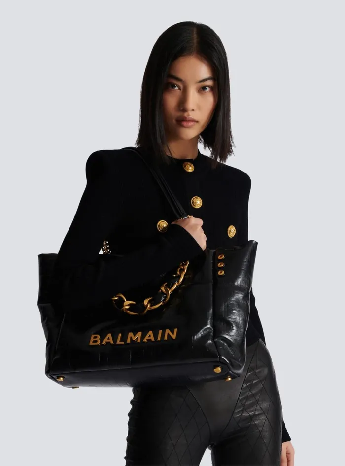 1945 Soft Tote Bag In Crackled Calfskin Black Women Balmain Tote Bags