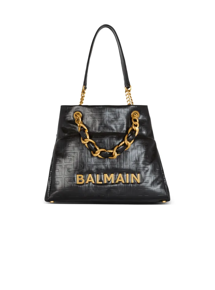 1945 Soft Tote Bag In Crackled Calfskin Black Women Balmain Tote Bags