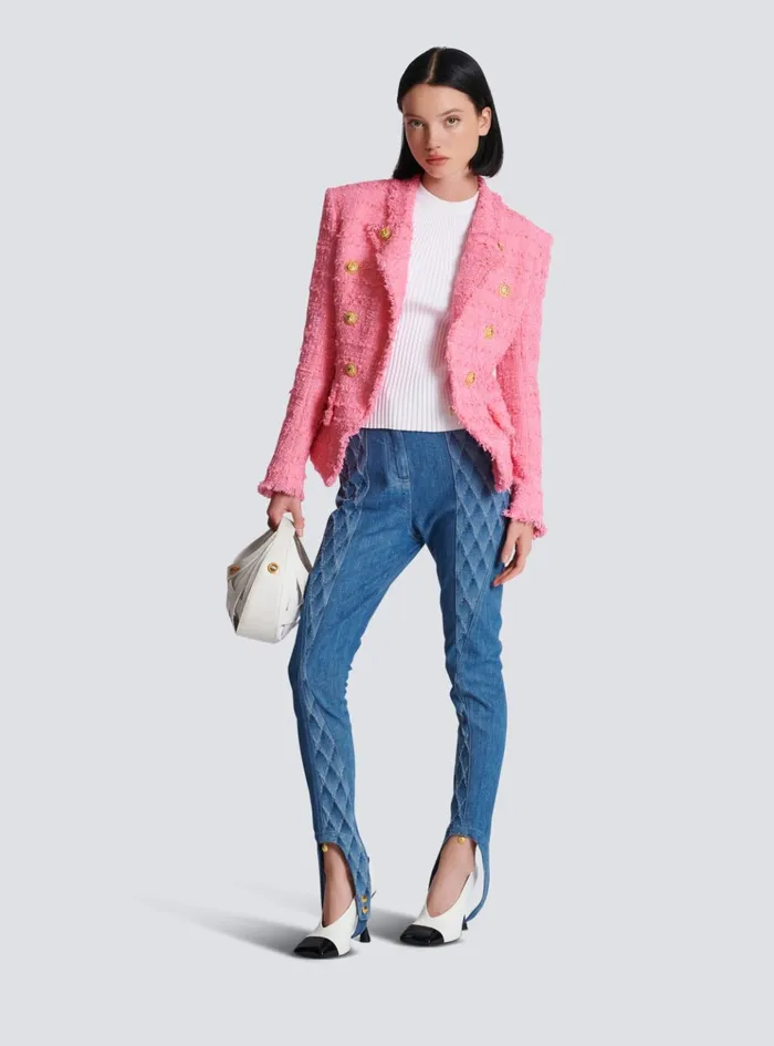 8button Tweed Jacket Pink Women Balmain Jackets And Blazers