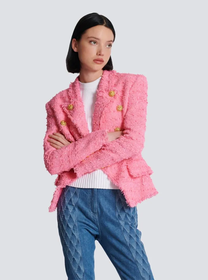 8button Tweed Jacket Pink Women Balmain Jackets And Blazers