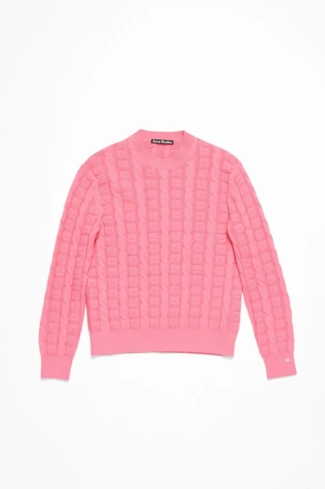 Acne Studios Cable Wool Jumper Tango Pink Women Knitwear Acne Studios Cable Wool Jumper Tango Pink Women Knitwear