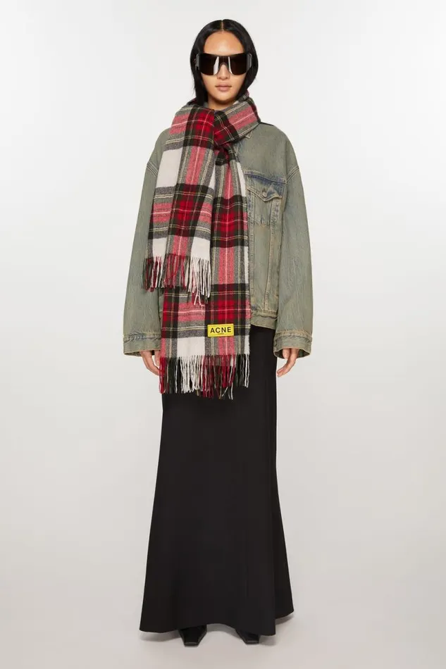 Acne Studios Check Fringe Scarf Blackredwhite Men Scarves Acne Studios Check Fringe Scarf Blackredwhite Men Scarves