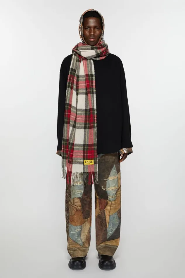 Acne Studios Check Fringe Scarf Blackredwhite Men Scarves Acne Studios Check Fringe Scarf Blackredwhite Men Scarves