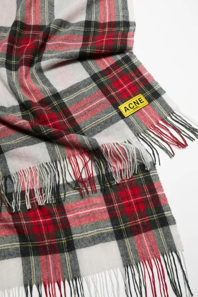 Acne Studios Check Fringe Scarf Blackredwhite Men Scarves Acne Studios Check Fringe Scarf Blackredwhite Men Scarves
