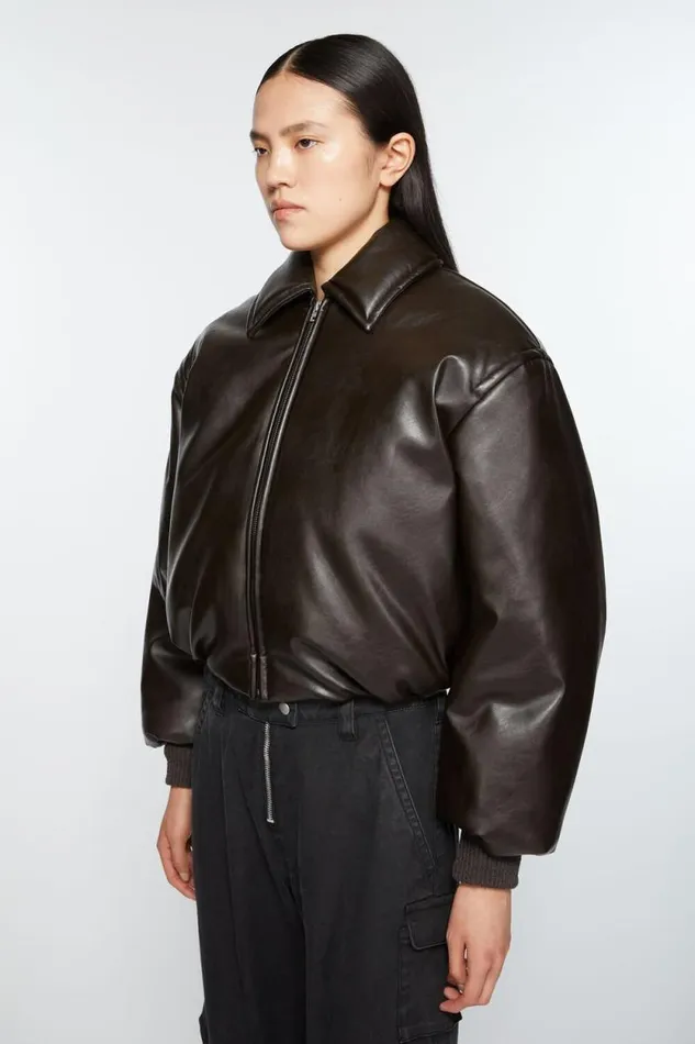 Acne Studios Coated Bomber Jacket Dark Brown Women Outerwear Acne Studios Coated Bomber Jacket Dark Brown Women Outerwear