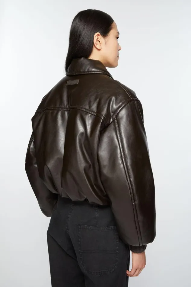 Acne Studios Coated Bomber Jacket Dark Brown Women Outerwear Acne Studios Coated Bomber Jacket Dark Brown Women Outerwear