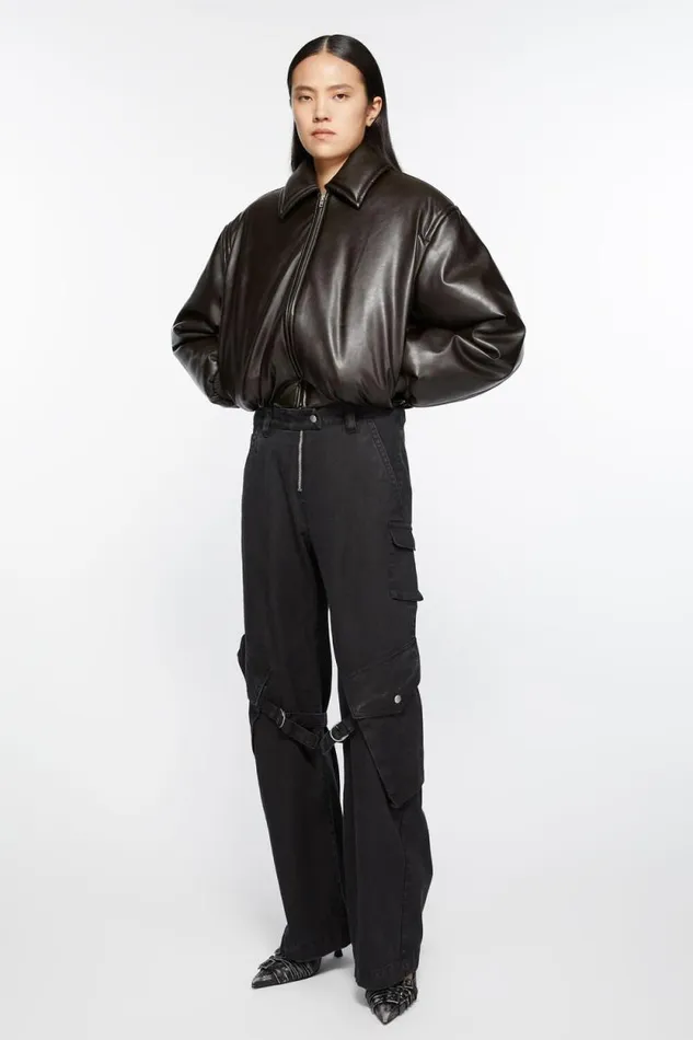 Acne Studios Coated Bomber Jacket Dark Brown Women Outerwear Acne Studios Coated Bomber Jacket Dark Brown Women Outerwear