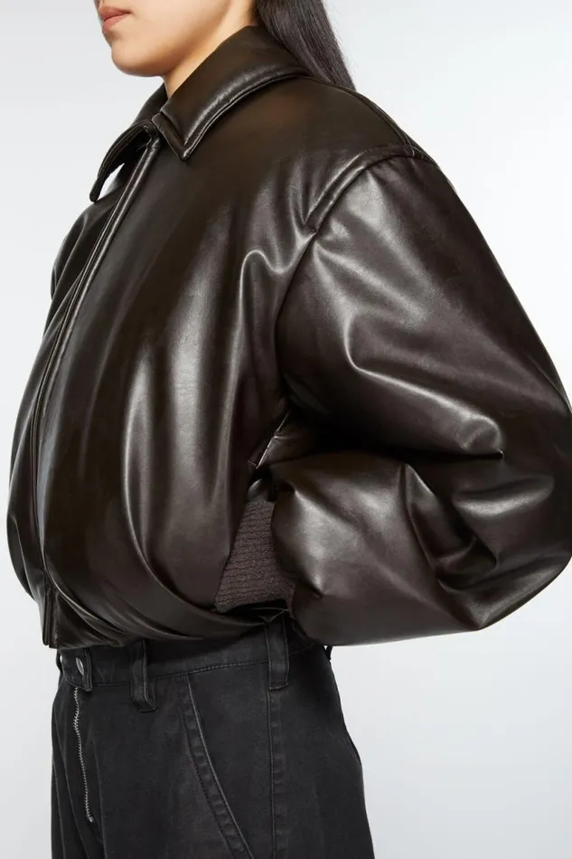 Acne Studios Coated Bomber Jacket Dark Brown Women Outerwear Acne Studios Coated Bomber Jacket Dark Brown Women Outerwear