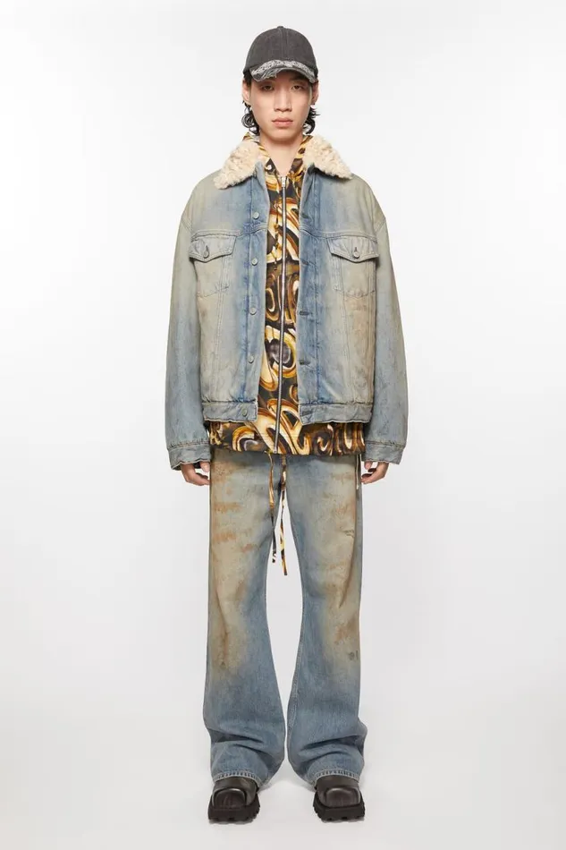 Acne Studios Denim Fur Trim Jacket 8211 Oversized Fit Mid Blue Men Outerwear