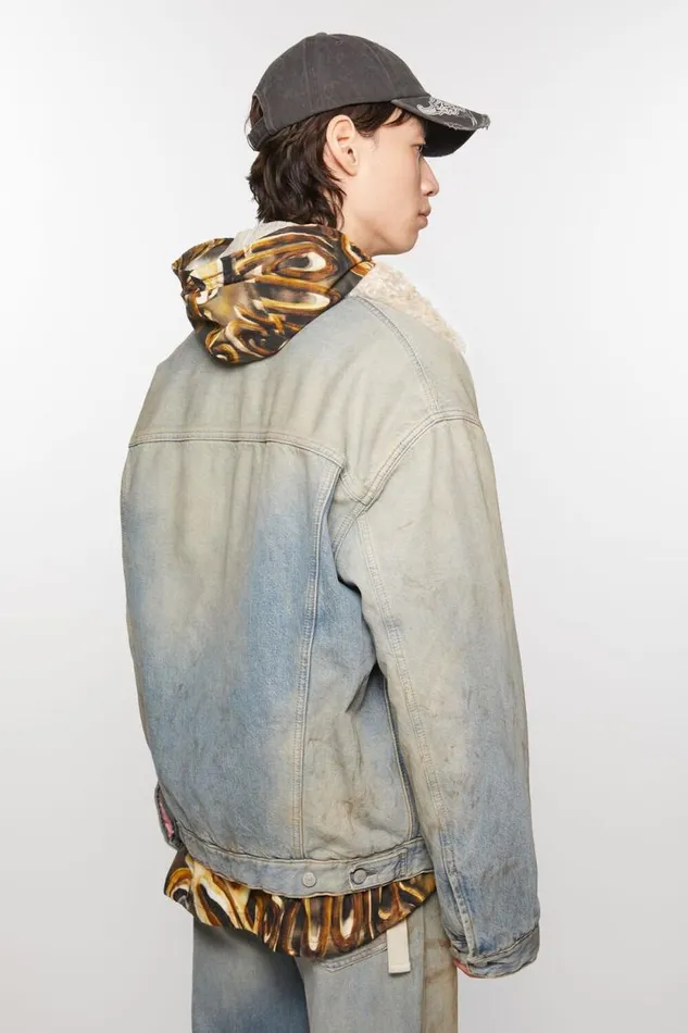Acne Studios Denim Fur Trim Jacket 8211 Oversized Fit Mid Blue Men Outerwear