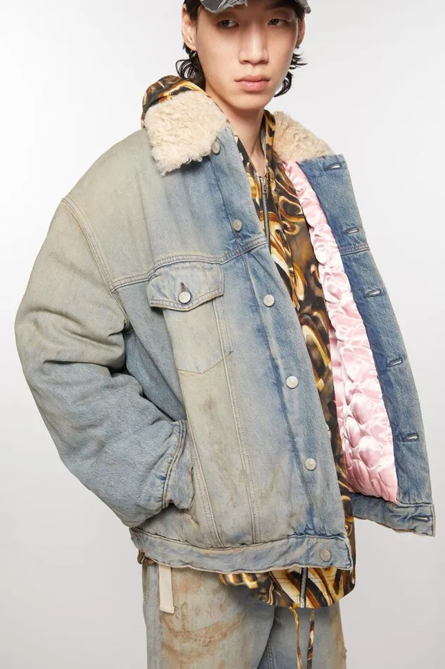 Acne Studios Denim Fur Trim Jacket 8211 Oversized Fit Mid Blue Men Outerwear