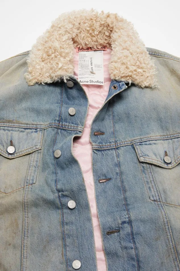 Acne Studios Denim Fur Trim Jacket 8211 Oversized Fit Mid Blue Men Outerwear