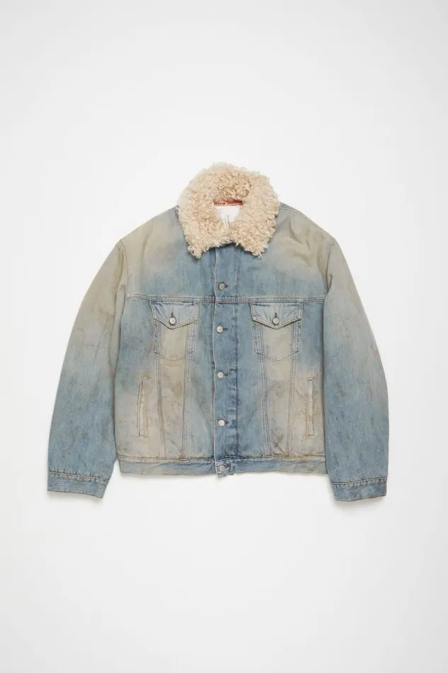 Acne Studios Denim Fur Trim Jacket 8211 Oversized Fit Mid Blue Men Outerwear