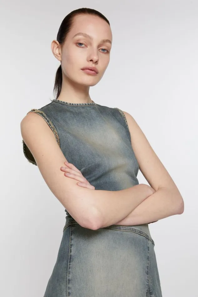 Acne Studios Denim Sleeveless Dress Mid Blue Women Dresses Acne Studios Denim Sleeveless Dress Mid Blue Women Dresses