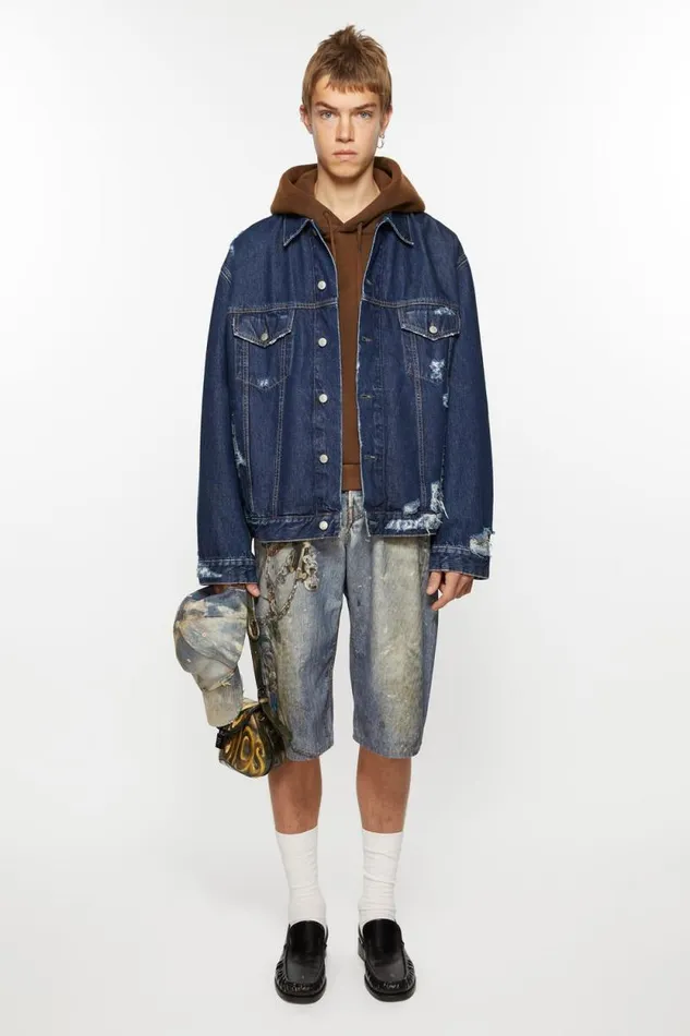 Acne Studios Distressed Denim Jacket 8211 Relaxed Fit Mid Blue Women Outerwear