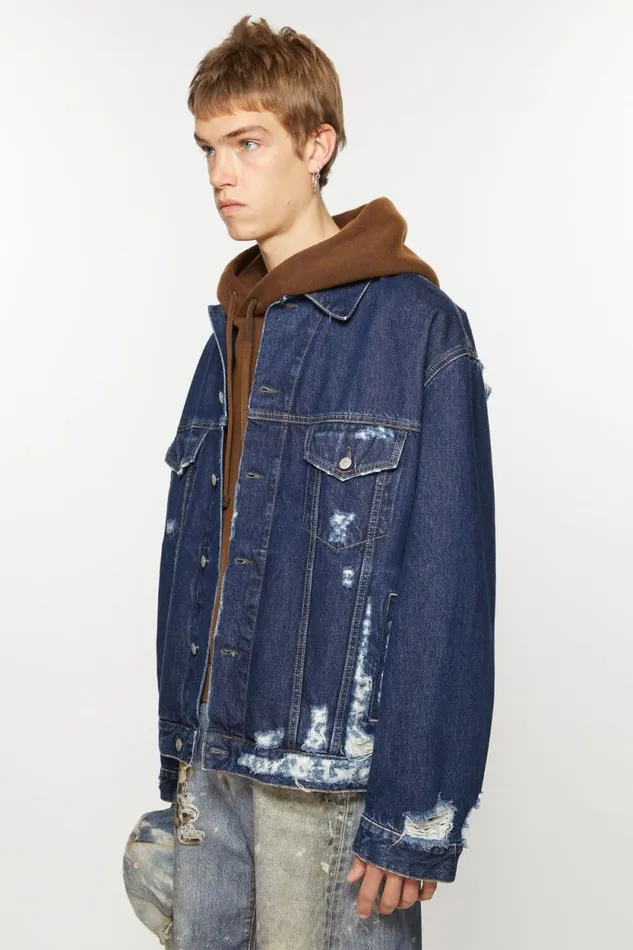 Acne Studios Distressed Denim Jacket 8211 Relaxed Fit Mid Blue Women Outerwear Acne Studios Distressed Denim Jacket 8211 Relaxed Fit Mid Blue Women Outerwear