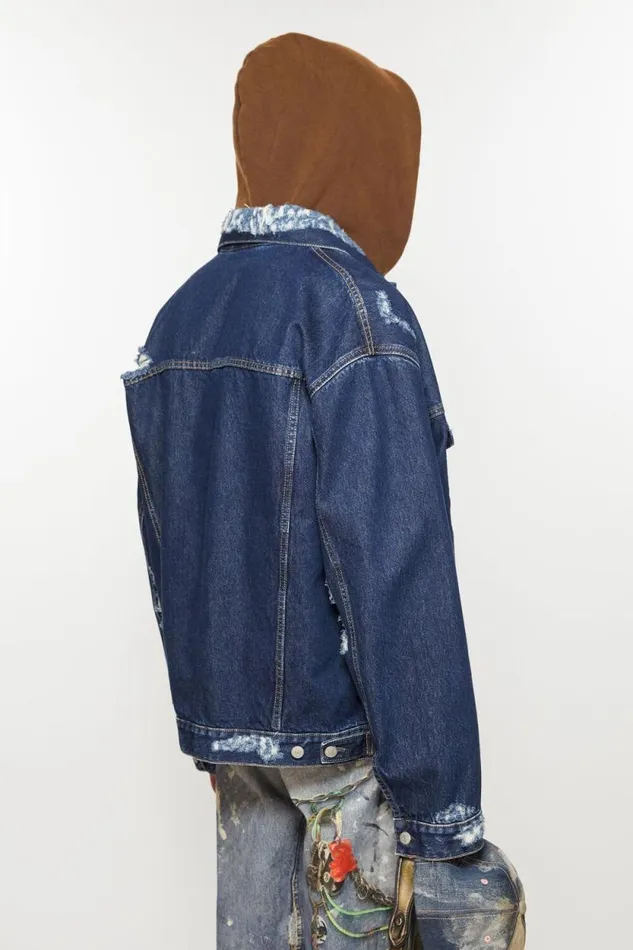 Acne Studios Distressed Denim Jacket 8211 Relaxed Fit Mid Blue Women Outerwear Acne Studios Distressed Denim Jacket 8211 Relaxed Fit Mid Blue Women Outerwear