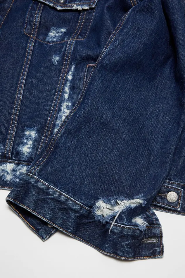 Acne Studios Distressed Denim Jacket 8211 Relaxed Fit Mid Blue Women Outerwear Acne Studios Distressed Denim Jacket 8211 Relaxed Fit Mid Blue Women Outerwear