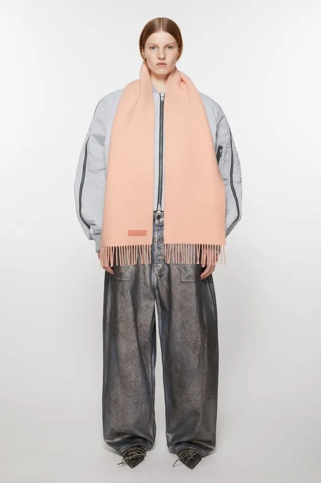Acne Studios Fringe Wool Scarf 8211 Narrow Peach Pink Men Scarves Acne Studios Fringe Wool Scarf 8211 Narrow Peach Pink Men Scarves