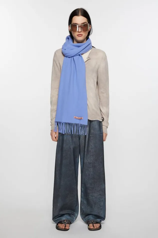 Acne Studios Fringe Wool Scarf 8211 Narrow Sweet Blue Women Scarves Acne Studios Fringe Wool Scarf 8211 Narrow Sweet Blue Women Scarves