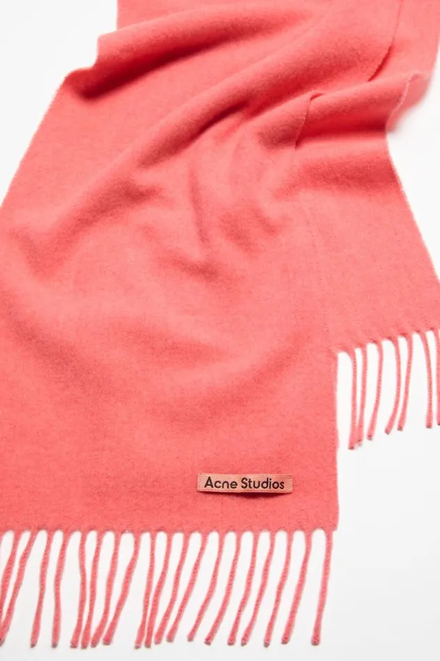Acne Studios Fringe Wool Scarf 8211 Skinny Fluo Pink Mlange Women Scarves