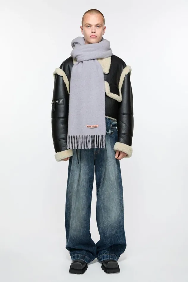 Acne Studios Fringe Wool Scarf Narrow Powder Blue Mlange Men Scarves