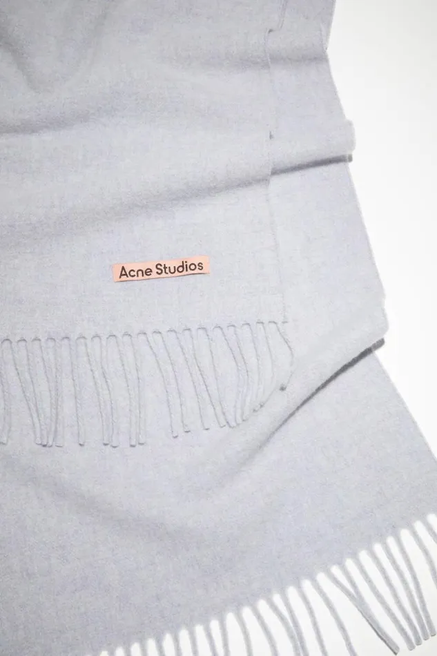 Acne Studios Fringe Wool Scarf Narrow Powder Blue Mlange Men Scarves