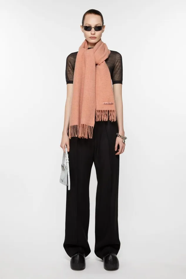 Acne Studios Fringe Wool Scarf Narrow Rose Melange Men Scarves