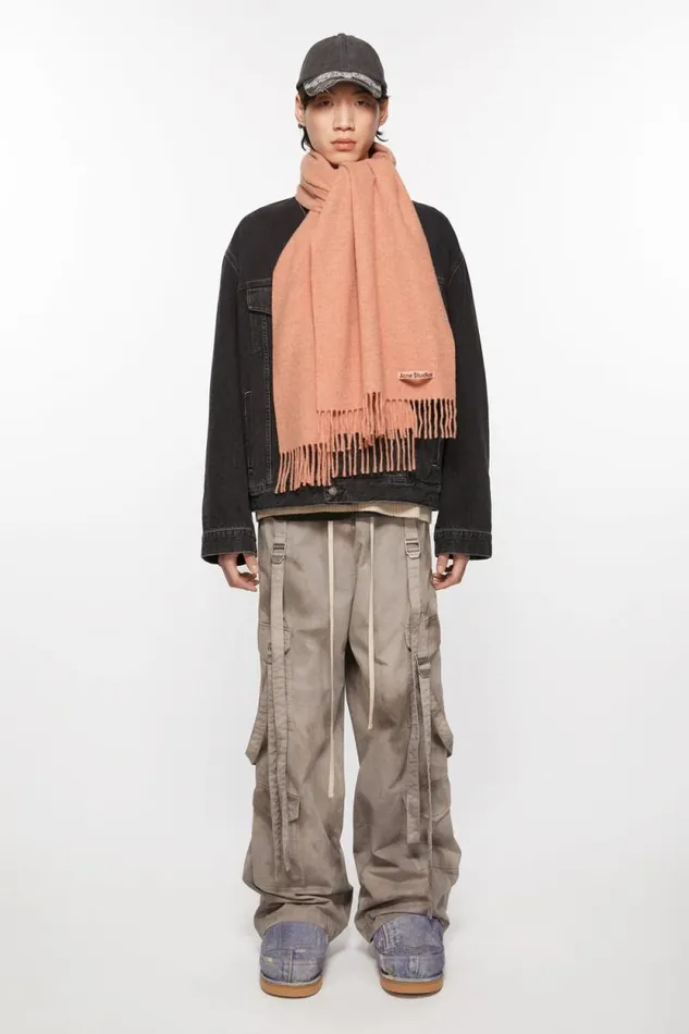 Acne Studios Fringe Wool Scarf Narrow Rose Melange Men Scarves