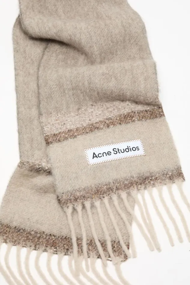 Acne Studios Fringed Scarf Logo Brownbeige Women Scarves