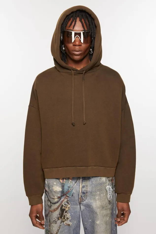 Acne Studios Hooded Sweater Logo Patch Chocolate Brown Women Sweatshirts