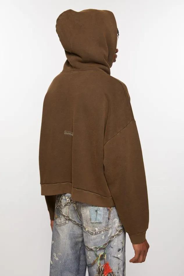 Acne Studios Hooded Sweater Logo Patch Chocolate Brown Women Sweatshirts