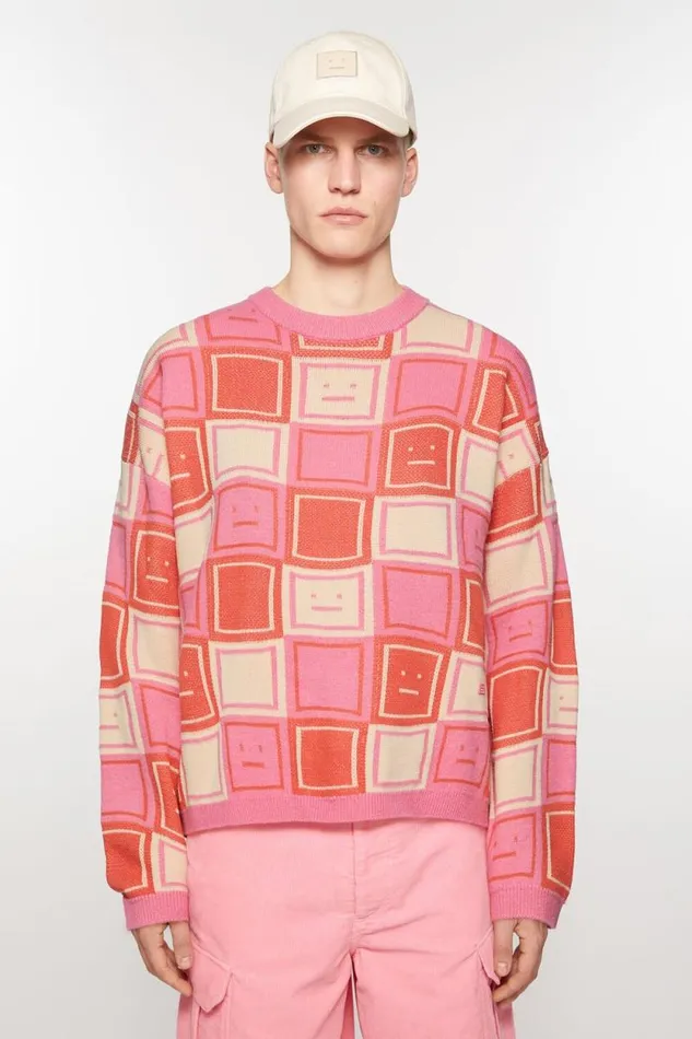 Acne Studios Jacquard Crew Neck Jumper Rusty Orangetango Pink Men Knitwear