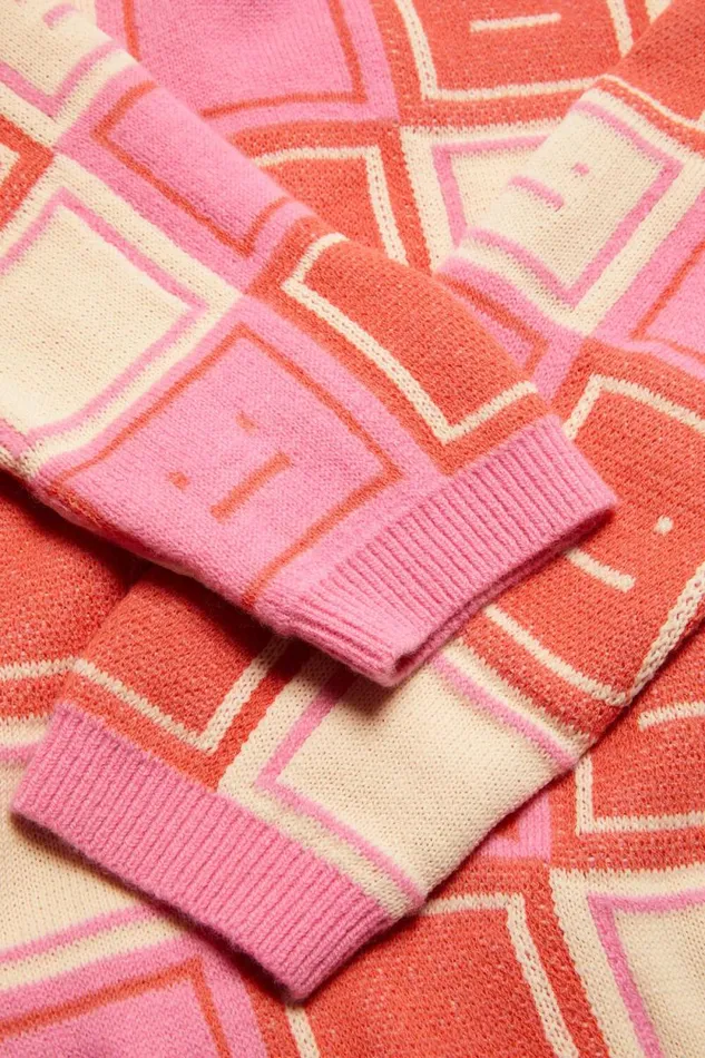 Acne Studios Jacquard Crew Neck Jumper Rusty Orangetango Pink Men Knitwear