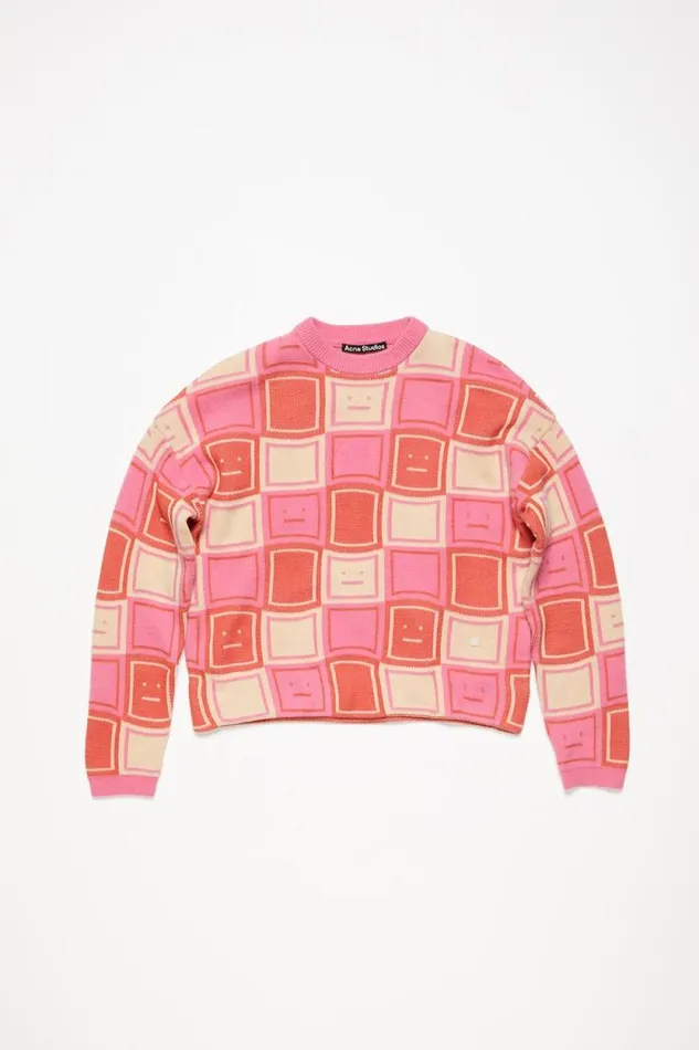 Acne Studios Jacquard Crew Neck Jumper Rusty Orangetango Pink Men Knitwear