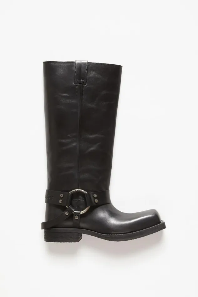 Acne Studios Leather Buckle Boots Black Women Shoes