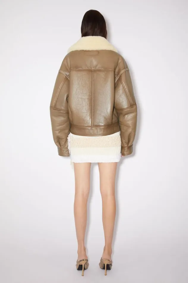 Acne Studios Leather Shearling Jacket Brownlight Camel Women Outerwear