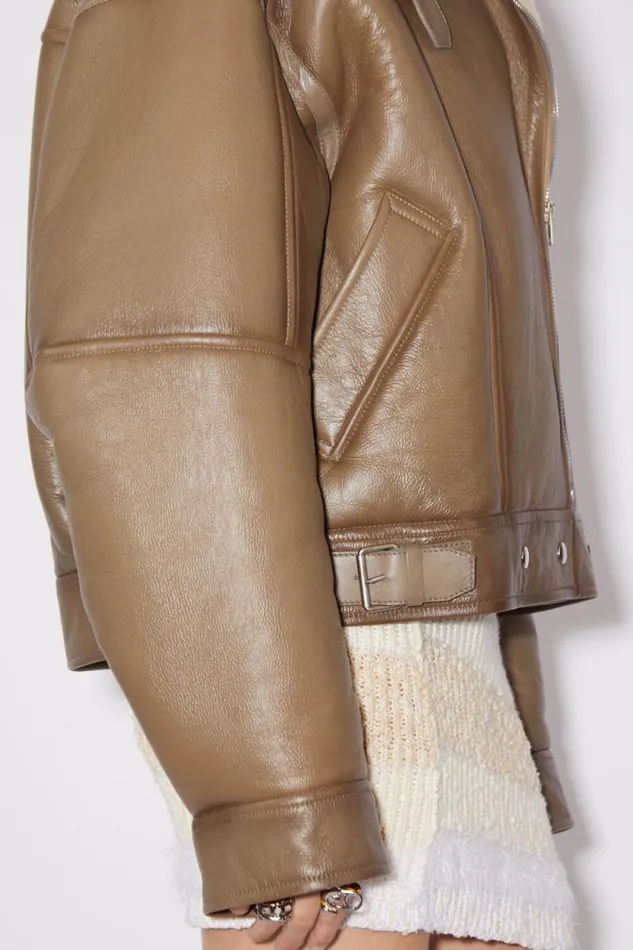 Acne Studios Leather Shearling Jacket Brownlight Camel Women Outerwear