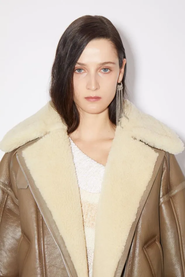 Acne Studios Leather Shearling Jacket Brownlight Camel Women Outerwear
