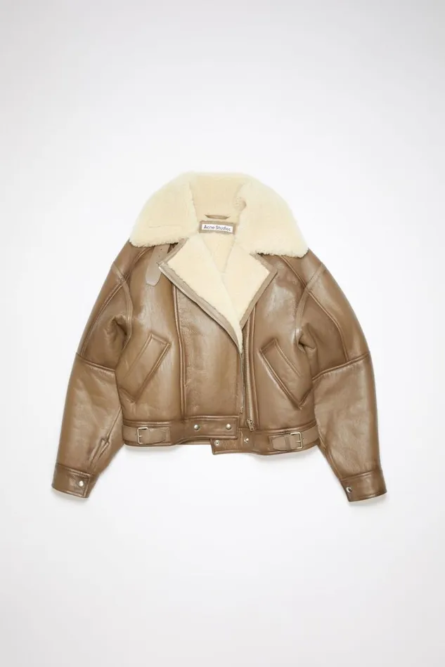 Acne Studios Leather Shearling Jacket Brownlight Camel Women Outerwear