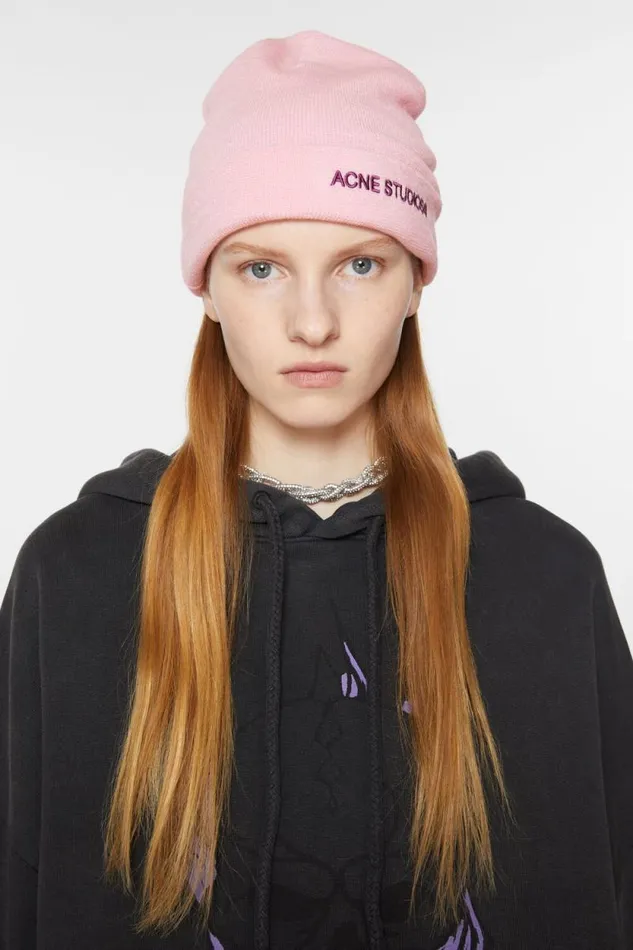 Acne Studios Logo Beanie Light Pink Men Hats Acne Studios Logo Beanie Light Pink Men Hats